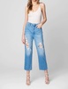 straight leg ripped jean in blue denim