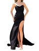 lycra fitted strapless slit gown in black