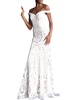 off-the-shoulder long party dress in white/nude