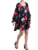 criss cross layered ruffle sleeve floral dress in navy
