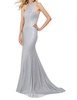 sequin halter prom dress in silver