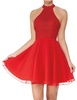 diamond lace halter mini dress in red