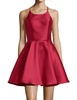 fitted halter cocktail dress in burgundy