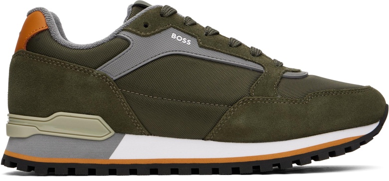 Khaki Embossed-Logo Sneakers