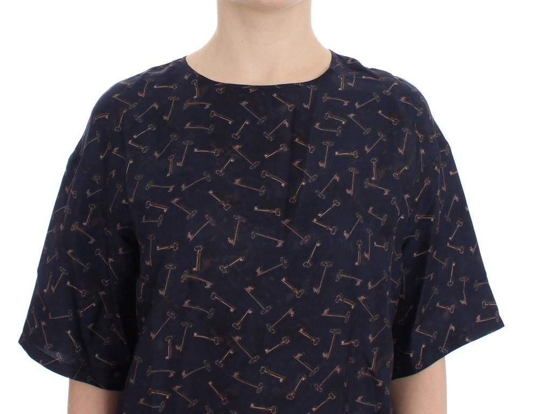 Dolce & Gabbana  Blue gold key print silk blouse