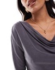 ONLY textured long sleeve cowl neck top in gray