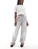 Bershka ultra wide leg jeans in light gray