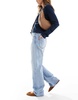 Bershka straight wide leg jeans in light blue wash