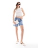 ASOS DESIGN linen look shirred slash neck top in white