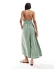 ASOS DESIGN shirred linen cami jumpsuit with wide culotte legs in sage