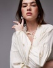 Topshop tie front top in buttermilk