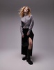 Topshop knit compact fitted waist cardigan in gray