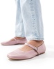 ASOS DESIGN Wide Fit Lottie Mary Jane Ballet flats in Pink satin