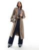 Pieces belted trench coat in lentil brown