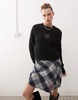 Monki fluffy sweater with cut out heart in black