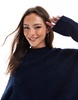 ASOS DESIGN crew neck oversized boucle sweater in navy