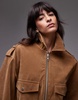 Topshop cropped faux suede bomber jacket with snap details in camel