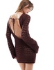 Miss Selfridge crochet low back long sleeve mini dress in chocolate