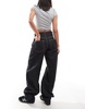 Bershka ultra wide leg contrast stitch jeans in black
