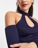 Bershka halter neck long sleeve crop top in purple
