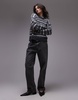 Topshop knitted all over fairisle print oversized sweater in gray