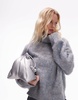 Topshop knitted super fluffy roll neck oversized sweater in multi