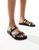 4th & Reckless gold shell embellished double strap flat sandals in black