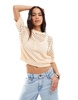 Brave Soul crew neck crochet knit T-shirt in peach