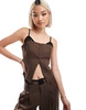 Bershka lace detail tailored vest in brown