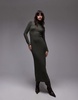 Mango fold over bardot maxi dress in khaki