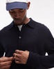 ARKET knit cardigan with button front and polo collar in navy