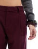 Bershka low rise wide leg tailored pants in burgundy