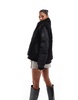 ASOS DESIGN borg patched hybrid bomber jacket in black