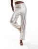 ASOS DESIGN tailored sequin ankle grazer pants in cream
