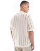 Bershka knitted button through stripe shirt in ecru