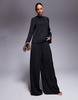 ASOS DESIGN long sleeve satin top in black - part of a set