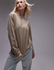 Mango round neck long sleeve T-shirt in beige