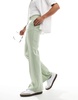 ASOS DESIGN smart flare wool mix pants in sage green herringbone