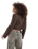 Bershka cropped blazer in chocolate brown