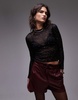 Mango embellished mesh long sleeve top in black