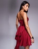 Aria Cove satin bandeau tie back cinch waist skater dress in red