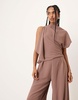 ASOS DESIGN asymmetric drape neck jumpsuit in deep taupe