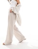Bershka tie waist wide leg linen pants in ecru stripe