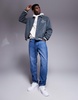 ASOS DESIGN oversized faux suede varsity jacket in gray
