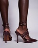 ASOS DESIGN Wide Fit Power studded high heeled shoes in burgundy