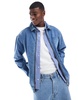 Another Influence zip-up denim shacket in blue