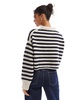 Bershka textured knitted polo sweater in black and tan stripe