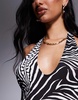 AFRM rue halter maxi dress in shiny knit in zebra swirl