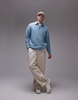 Topman oversized fit boucle polo shirt in heathered blue