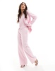 Pieces mix and match tailored wide leg pants in roseate pink